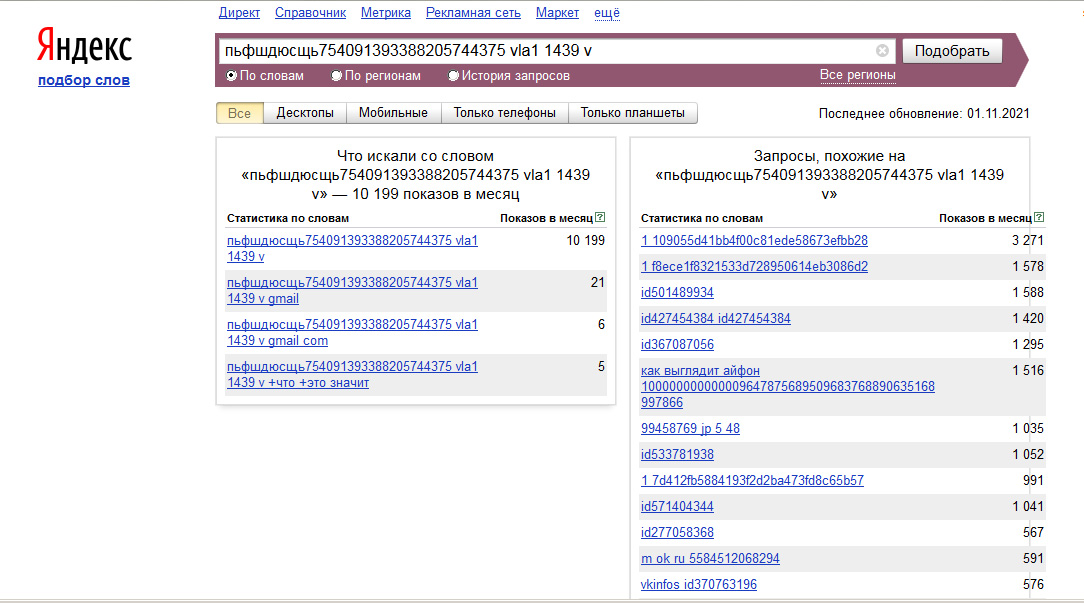 запрос пьфшдюсщь754091393388205744375 vla1 1439 v в сервисе Яндекса Wordstat